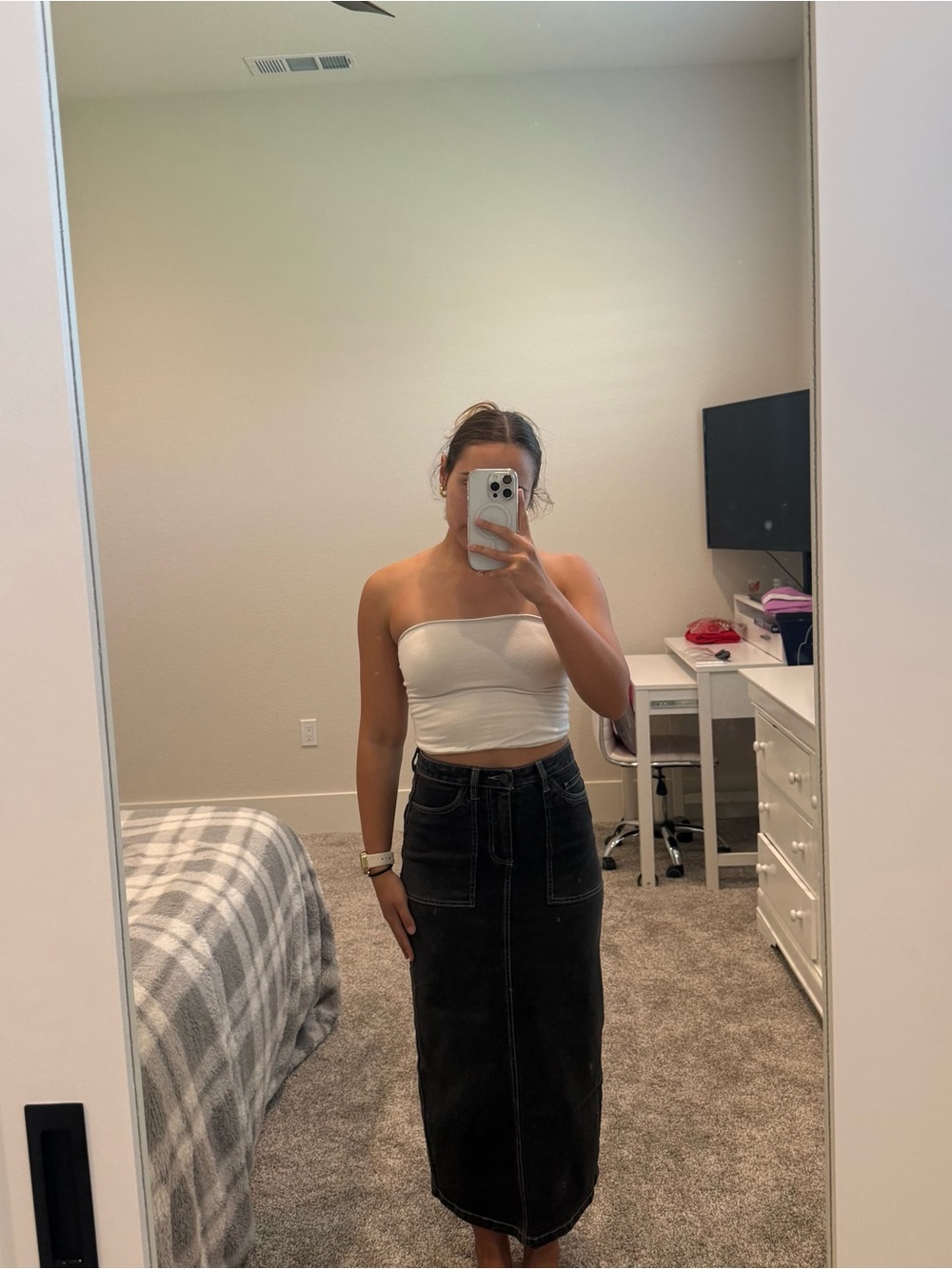 love, Fire Black Denim High-Waist Skirt